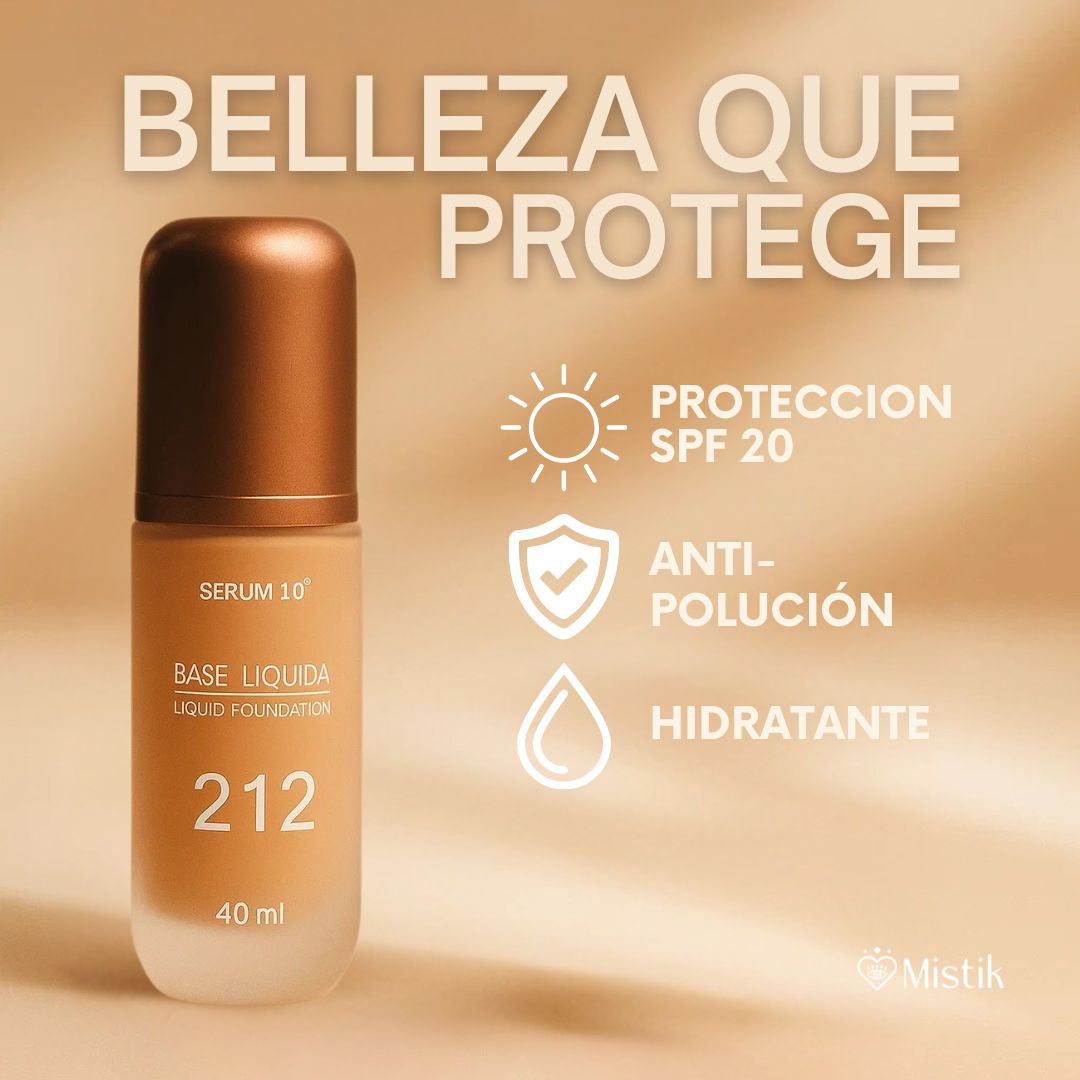 Base Líquida Serum 10® 212 – Luminosidad y Protección Todo el Día