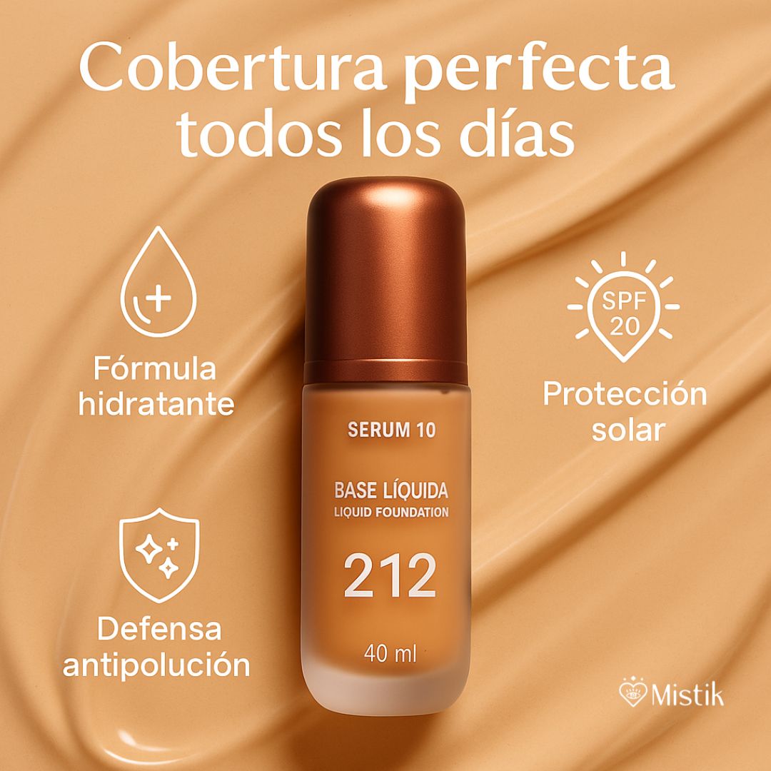 Base Líquida Serum 10® 212 – Luminosidad y Protección Todo el Día