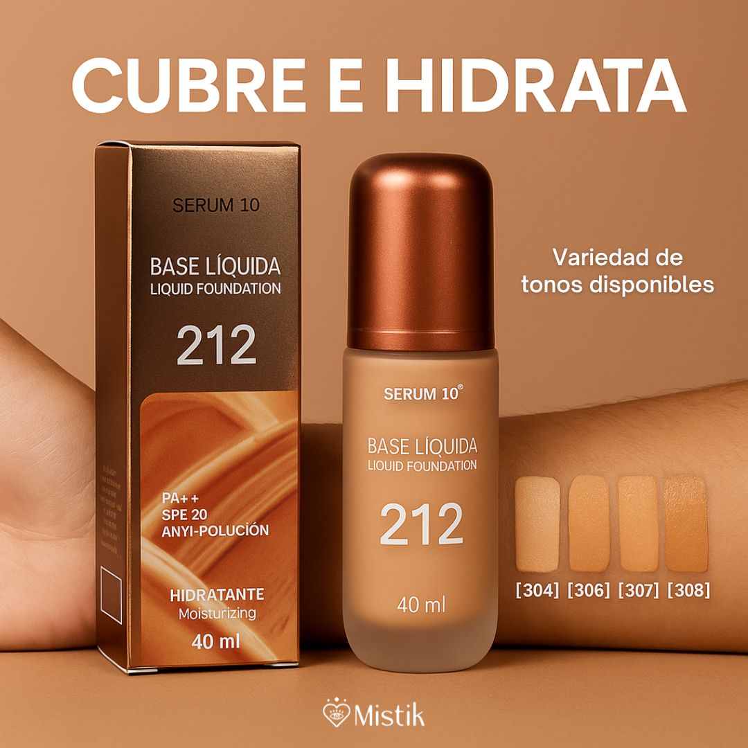 Base Líquida Serum 10® 212 – Luminosidad y Protección Todo el Día