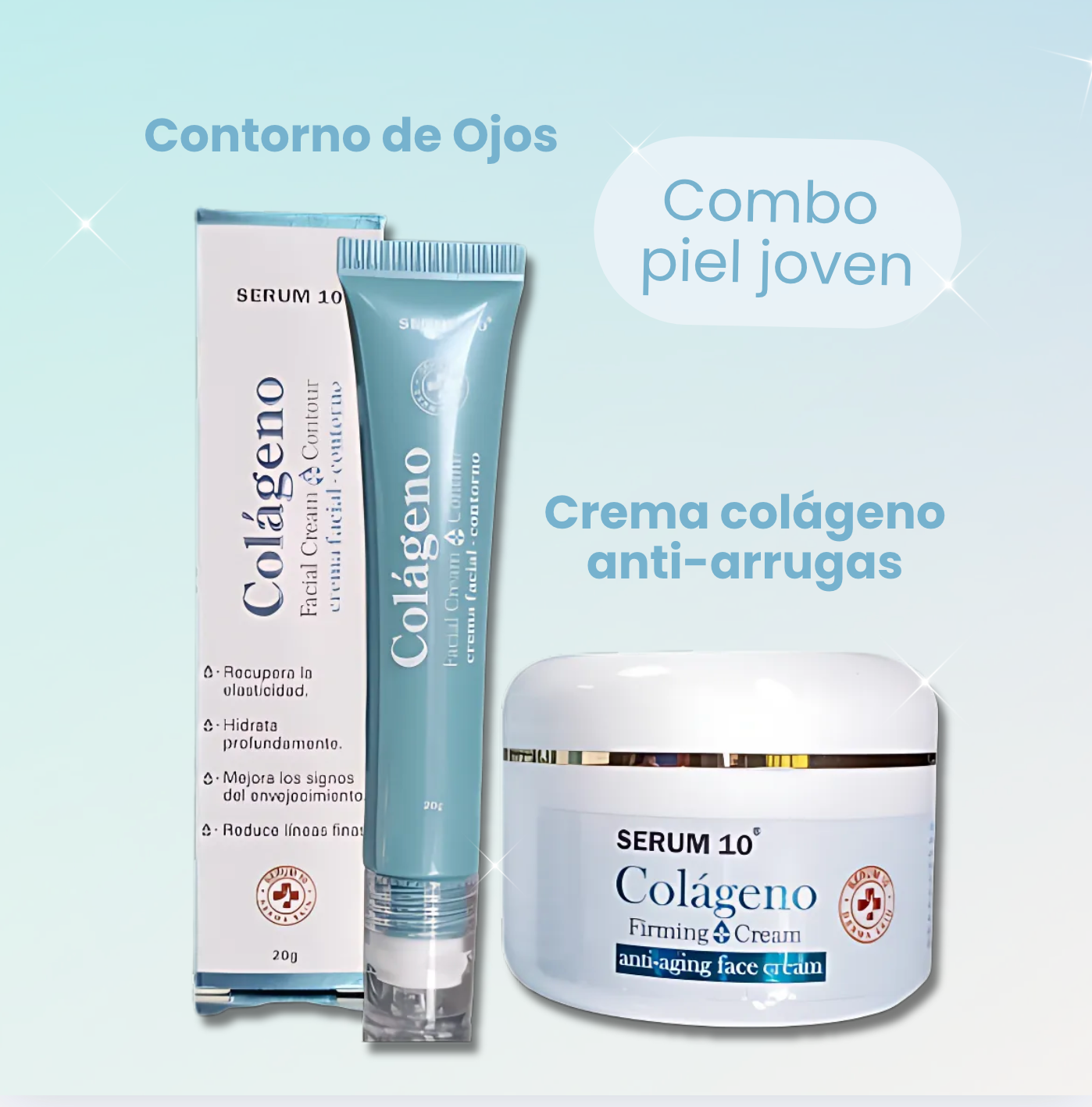 Combo Piel Joven - Crema Antiedad Colágeno Y Contorno de Ojos con Niacinamida SERUM 10